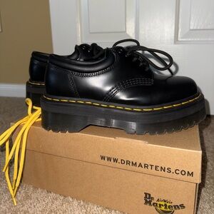 Dr. Martens Black Platform Shoes with Yellow Accents